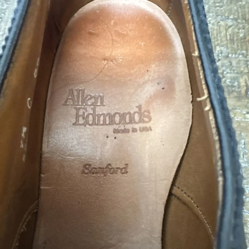 Allen Edmonds Sanford Black Wingtip Cap Toe Brogue Derby Shoes Mens Size 7.5 C
